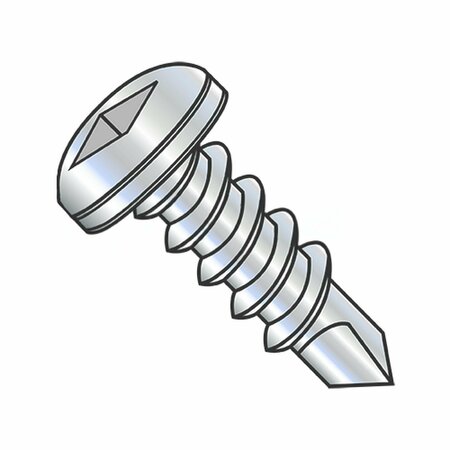 Self-Drilling Screw, #6-20 X 5/8 In, Zinc Plated Steel Pan Head Square Drive